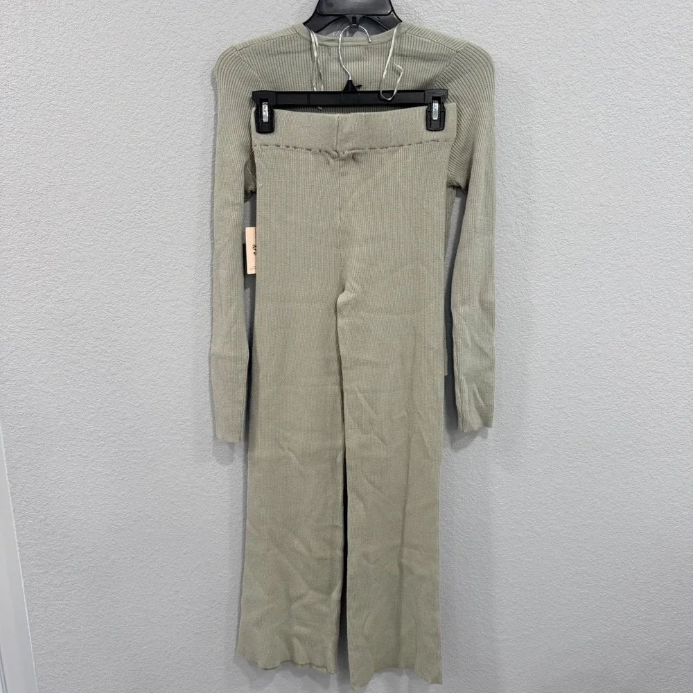 NEW‎ Sincerely Jules Womens S 2 Piece Ribbed Knit Cardigan Wide Leg Pants Set